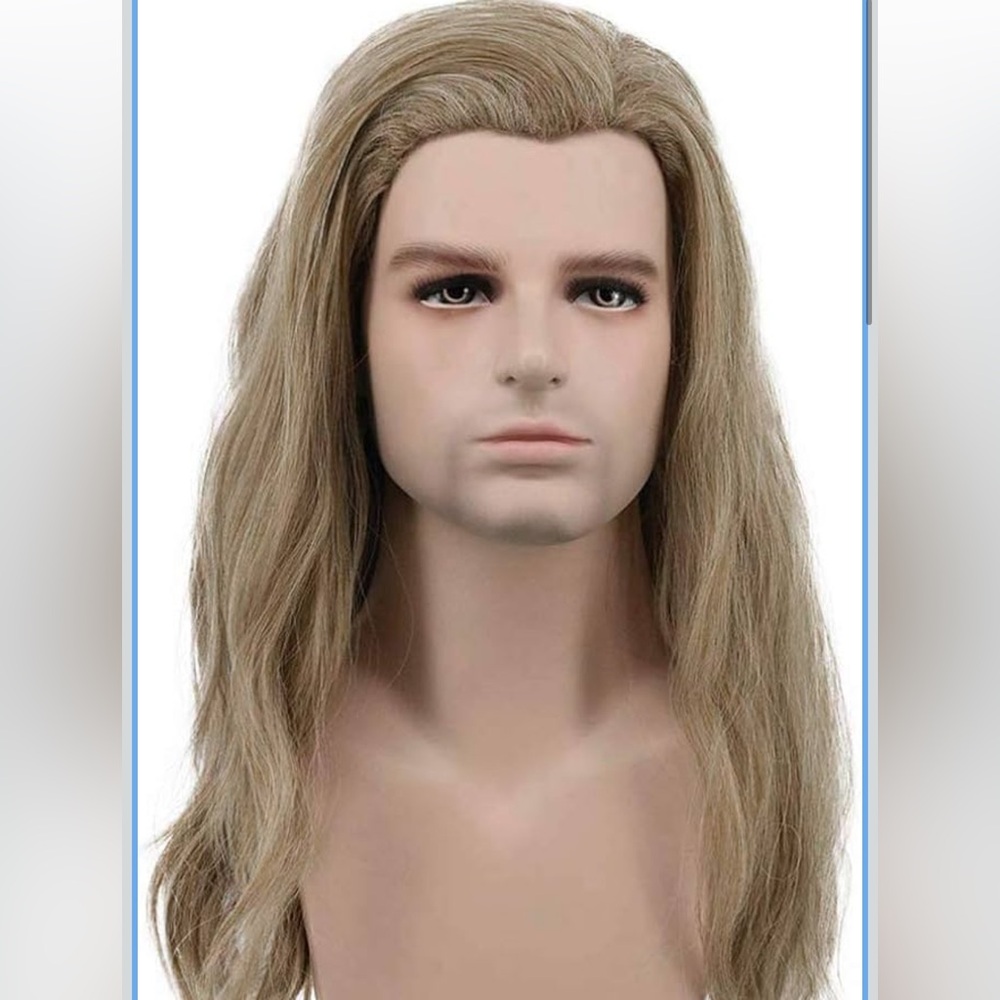 karlery Men Long Light Blonde Wig Halloween Cosplay Wig Anime Costume Party Wig